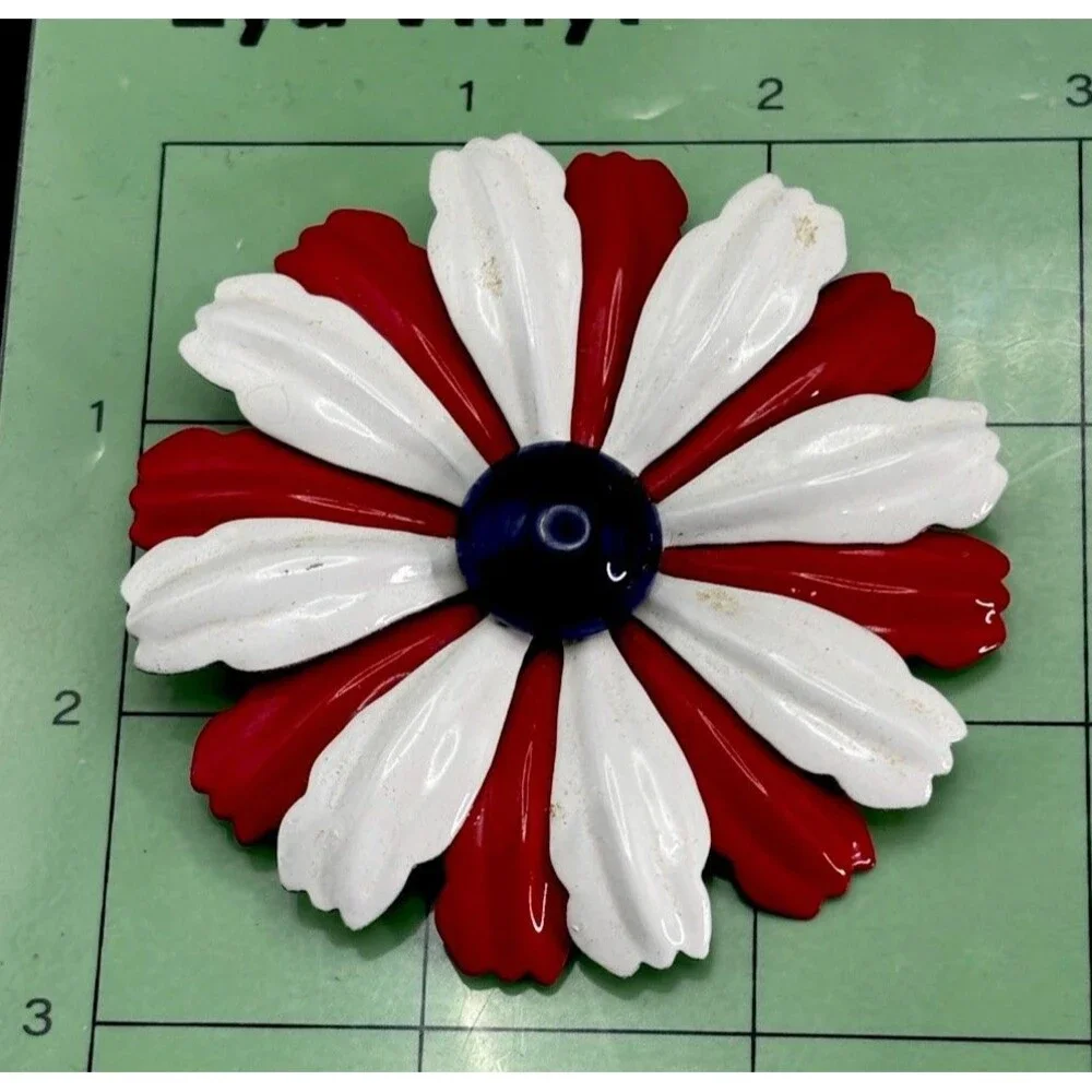 VTG 8 LARGE Flower Power Enamel Metal Brooch Pin Lot Retro 60s 70s( 1.75”-4”)
